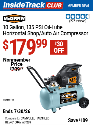 Harbor Freight Coupons, HF Coupons, 20% off - 10 Gallon Oil-Lube Portable Air Compressor