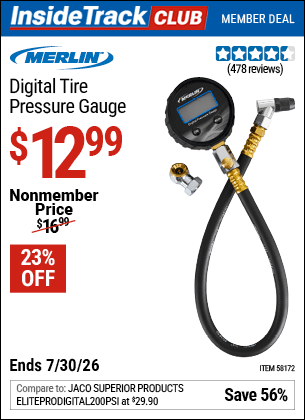 Harbor Freight Coupons, HF Coupons, 20% off - MERLIN Digital Tire Pressure Gauge for $14.99