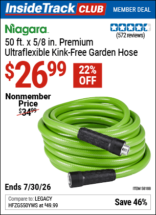 Harbor Freight Coupons, HF Coupons, 20% off - NIAGARA 50 ft. Premium Ultra Flexible Kink Free Garden Hose 