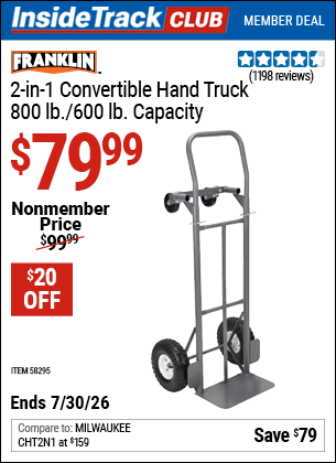 Harbor Freight Coupons, HF Coupons, 20% off - FRANKLIN 2-in-1 Convertible Hand Truck for $89.99