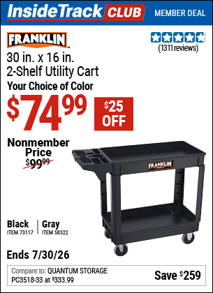 Harbor Freight Coupons, HF Coupons, 20% off - FRANKLIN 30 in. x 16 in. Industrial Polypropylene Service Cart for $79.99