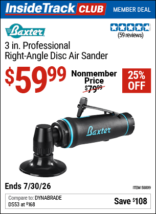Harbor Freight Coupons, HF Coupons, 20% off - BAXTER 3 in. Professional Right Angle Disc Sander for $49.99