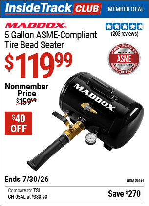 Harbor Freight Coupons, HF Coupons, 20% off - MADDOX 5 Gallon Tire Bead Seater for $119.99