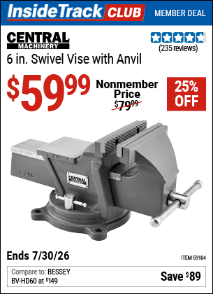 Harbor Freight Coupons, HF Coupons, 20% off - CENTRAL MACHINERY 6 in. Swivel Vise with Anvil 