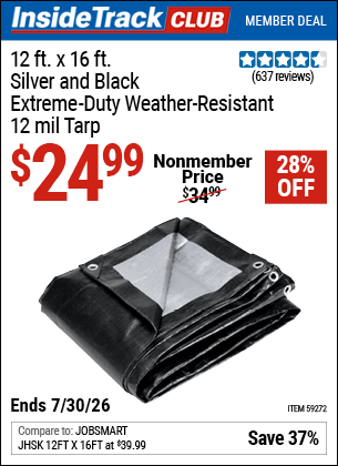 Harbor Freight Coupons, HF Coupons, 20% off - 12 ft. x 16 ft. Silver and Black Extreme-Duty, Weather-Resistant Tarp for $26.99