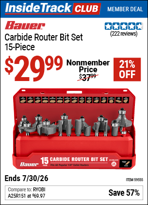 Harbor Freight Coupons, HF Coupons, 20% off - BAUER Carbide Router Bit Set 