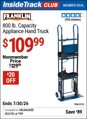 Harbor Freight Coupons, HF Coupons, 20% off - FRANKLIN 800 lb. Capacity Appliance Hand Truck for $99.99
