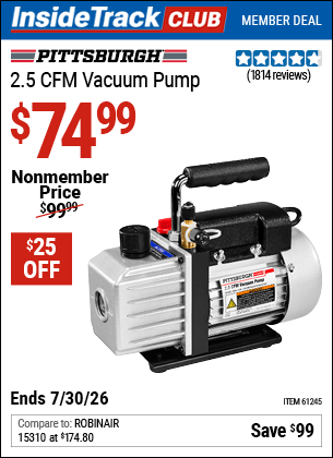 Harbor Freight Coupons, HF Coupons, 20% off - 2.5 Cfm Vacuum Pump