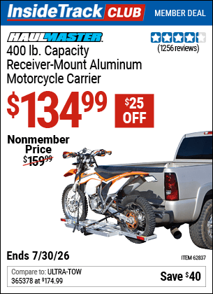Harbor Freight Coupons, HF Coupons, 20% off - 400 Lb. Capacity Receiver-mount Motorcycle Carrier