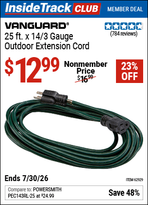 Harbor Freight Coupons, HF Coupons, 20% off - 25 Ft. X 14 Gauge Green Outdoor Extension Cord
