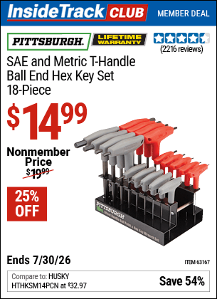 Harbor Freight Coupons, HF Coupons, 20% off - 18 Piece Sae And Metric T-handle Ball End Hex Key Set
