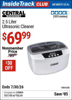 Harbor Freight Coupons, HF Coupons, 20% off - 2.5 Liter Ultrasonic Cleaner