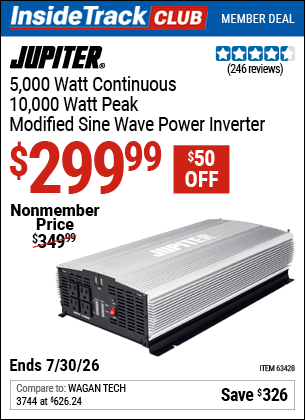 Harbor Freight Coupons, HF Coupons, 20% off - JUPITER 5000 Watt Continuous/10000 Watt Peak Modified Sine Wave Power Inverter for $359.99