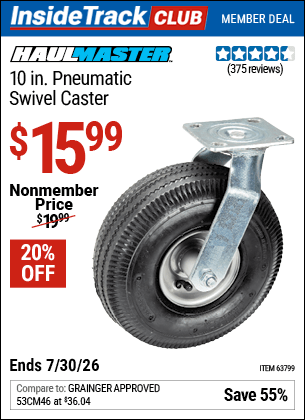 Harbor Freight Coupons, HF Coupons, 20% off - 10 in. Pneumatic Swivel Caster