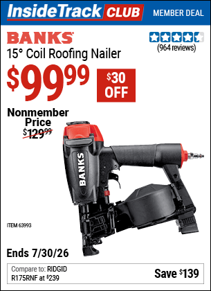 Harbor Freight Coupons, HF Coupons, 20% off - Banks 15deg. Coil Roofing Nailer