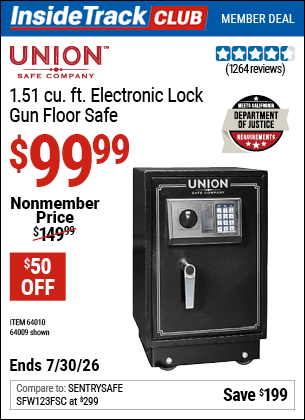 Harbor Freight Coupons, HF Coupons, 20% off - UNION SAFE COMPANY 1.51 cu. ft. Electronic Lock Gun Floor Safe for $94.99