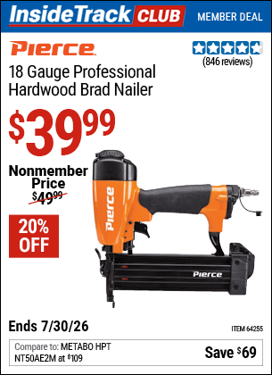 Harbor Freight Coupons, HF Coupons, 20% off - Pierce 18 Gauge Brad Nailer