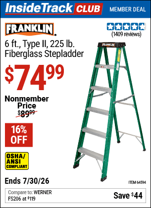 Harbor Freight Coupons, HF Coupons, 20% off - 6 Ft. Type Ii Fiberglass Step Ladder