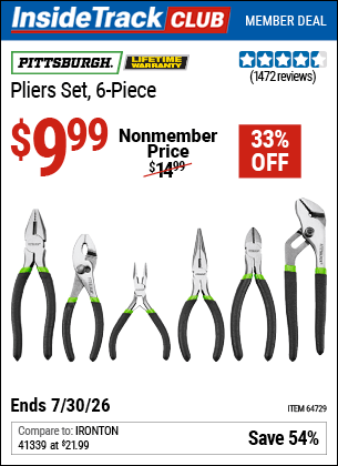 Harbor Freight Coupons, HF Coupons, 20% off - 6 Piece Pliers Set