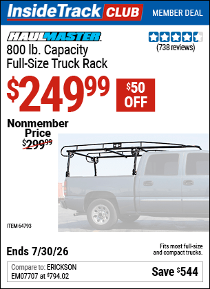 Harbor Freight Coupons, HF Coupons, 20% off - HAUL-MASTER 800 Lbs. Capacity Full Size Truck Rack for $229.99