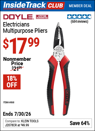 Harbor Freight Coupons, HF Coupons, 20% off - Electrician's Multi-Purpose Pliers