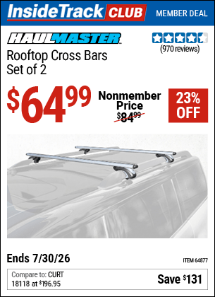 Harbor Freight Coupons, HF Coupons, 20% off - Universal Roof Cross Bars Set Of 2
