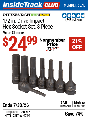 Harbor Freight Coupons, HF Coupons, 20% off - 8 Piece 1/2