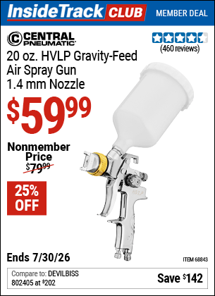Harbor Freight Coupons, HF Coupons, 20% off - 20 Oz. Professional Hvlp Gravity Feed Air Spray Gun