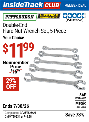 Harbor Freight Coupons, HF Coupons, 20% off - 5 Piece Double-end Flare Nut Wrench Sets