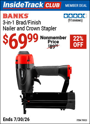 Harbor Freight Coupons, HF Coupons, 20% off - BANKS 3-in-1 Brad/Finish Nailer and Crown Stapler for $69.99