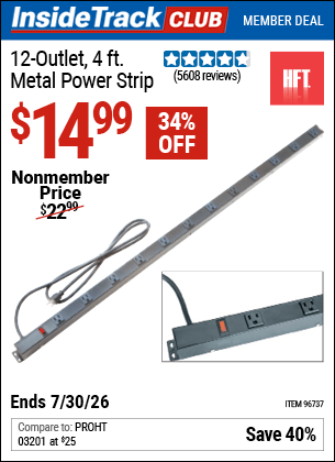 Harbor Freight Coupons, HF Coupons, 20% off - 12 Outlet 4 Ft. Metal Power Strip