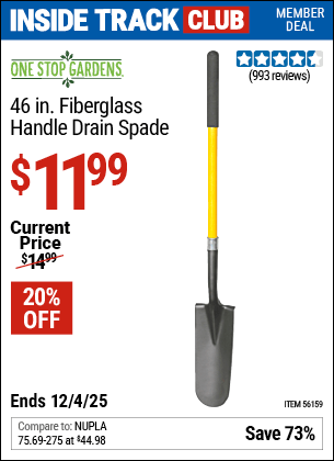 Harbor Freight Coupons, HF Coupons, 20% off - 46 in. Fiberglass Handle Drain Spade