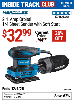 Harbor Freight Coupons, HF Coupons, 20% off - 2.4 Amp Corded 1/4 Sheet Palm Finishing Sander
