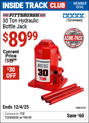Harbor Freight Coupons, HF Coupons, 20% off - PITTSBURGH 30 Ton Hydraulic Bottle Jack 
