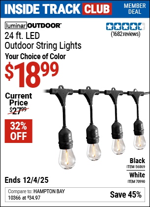 Harbor Freight Coupons, HF Coupons, 20% off - LUMINAR OUTDOOR 24ft., 12 Bob Outdoor LED String Lights