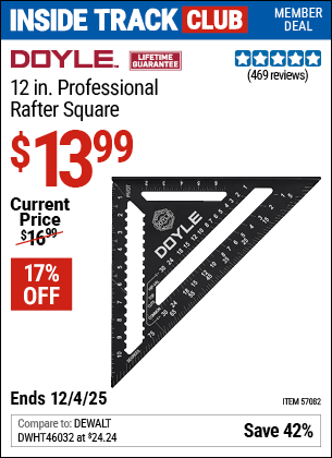 Harbor Freight Coupons, HF Coupons, 20% off - 12 in. Professional Rafter Square