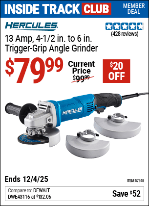 Harbor Freight Coupons, HF Coupons, 20% off - Corded 4-1/2 in. to 6 in.  13 Amp Angle Grinder with Trigger Grip