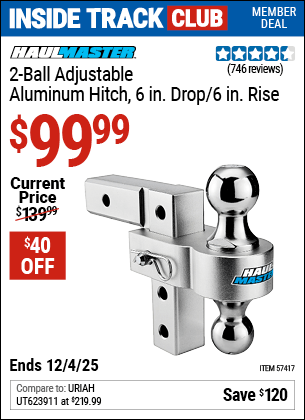 Harbor Freight Coupons, HF Coupons, 20% off - HAUL-MASTER 2-Ball Adjustable Aluminum Hitch for $109.99