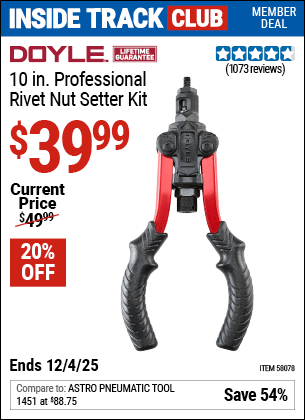 Harbor Freight Coupons, HF Coupons, 20% off - DOYLE 10 in. Professional Rivet Nut Setter Kit for $34.99