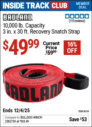 Harbor Freight Coupons, HF Coupons, 20% off - 10,000 lb.  Capacity 3 in.  x 30 ft.  Recovery Snatch Strap