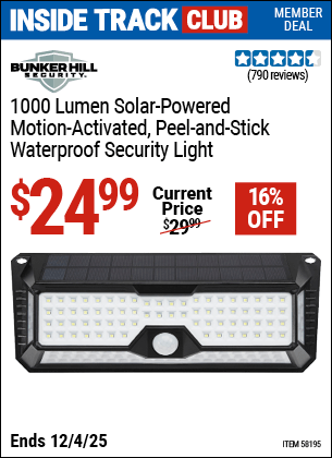 Harbor Freight Coupons, HF Coupons, 20% off - BUNKER HILL SECURITY 1000 Lumen Wall Mount Peel-And-Stick Security Light 