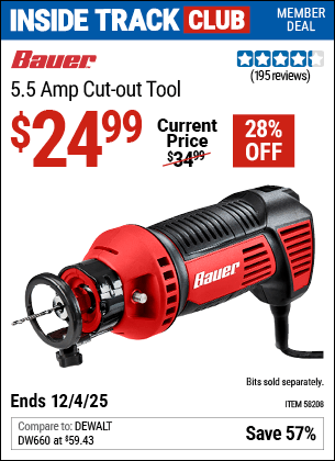 Harbor Freight Coupons, HF Coupons, 20% off - BAUER 5.5 Amp Cut-out Tool for $29.99