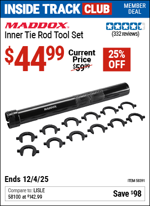 Harbor Freight Coupons, HF Coupons, 20% off - MADDOX Inner Tie Rod Tool Set 