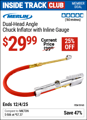 Harbor Freight Coupons, HF Coupons, 20% off - MERLIN Dual Head Angle Chuck Inflator with Inline Gauge for $29.99