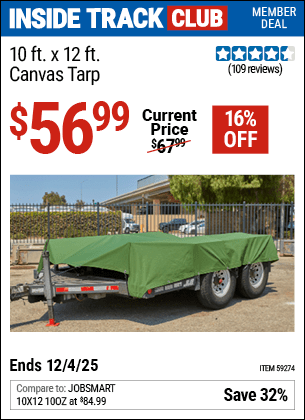 Harbor Freight Coupons, HF Coupons, 20% off - 10 ft. x 12 ft. Canvas Tarp for $54.99