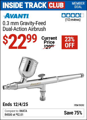 Harbor Freight Coupons, HF Coupons, 20% off - AVANTI 0.3mm Gravity Feed Dual Action Airbrush for $19.99