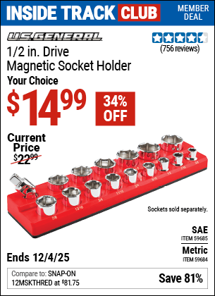 Harbor Freight Coupons, HF Coupons, 20% off - U.S. GENERAL 1/2 in. Drive Magnetic Socket Holder for $14.99