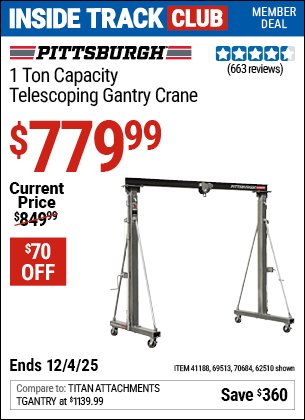 Harbor Freight Coupons, HF Coupons, 20% off - 1 Ton Capacity Telescoping Gantry Crane