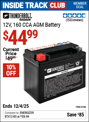 Harbor Freight Coupons, HF Coupons, 20% off - 12v 10 Ah Sealed Lead Acid Battery