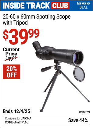 Harbor Freight Coupons, HF Coupons, 20% off - 20-60 X 60mm Spotting Scope With Tripod